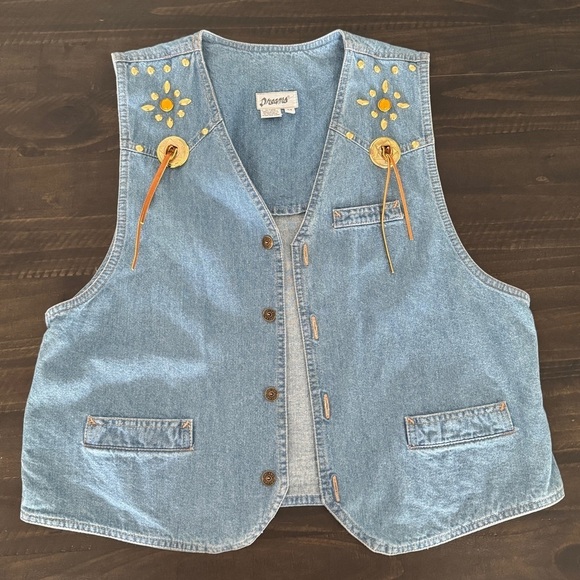 Tops - Vintage Western Denim Vest 100% Cotton Festival Wear Excellent Condition Size M